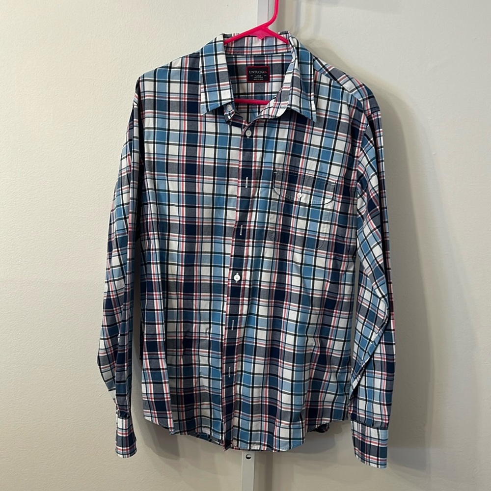 Untuckit blue navy pink long sleeve shirt